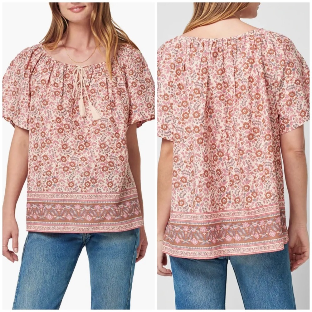 Faherty Florence Peasant Blouse Small organic cotton pink NWT